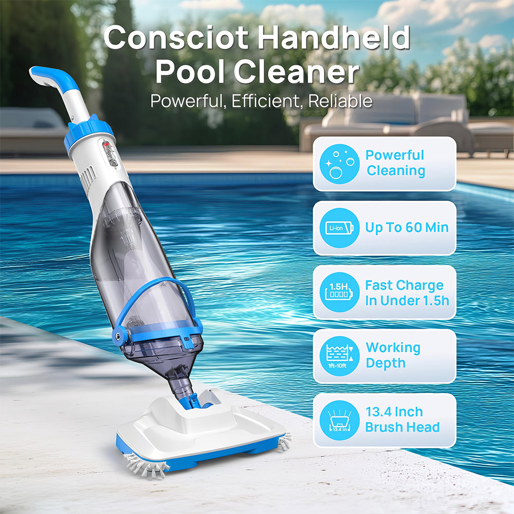 Cordless Pool Vacuum with Telescopic Pole and 60 Min Runtime