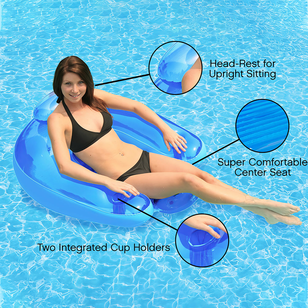 Inflatable Water Chair Pool Float with Backrest and Cup Holders