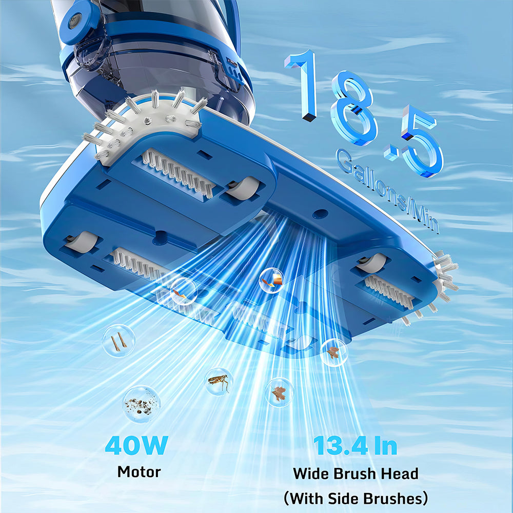 Cordless Pool Vacuum with Telescopic Pole and 60 Min Runtime